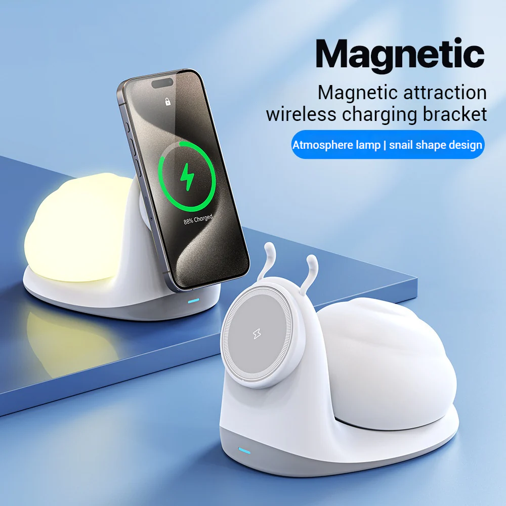 15W Snail-Shaped Magnetic Wireless Charger & Night Light – 2-in-1 for iPhone - Image 3
