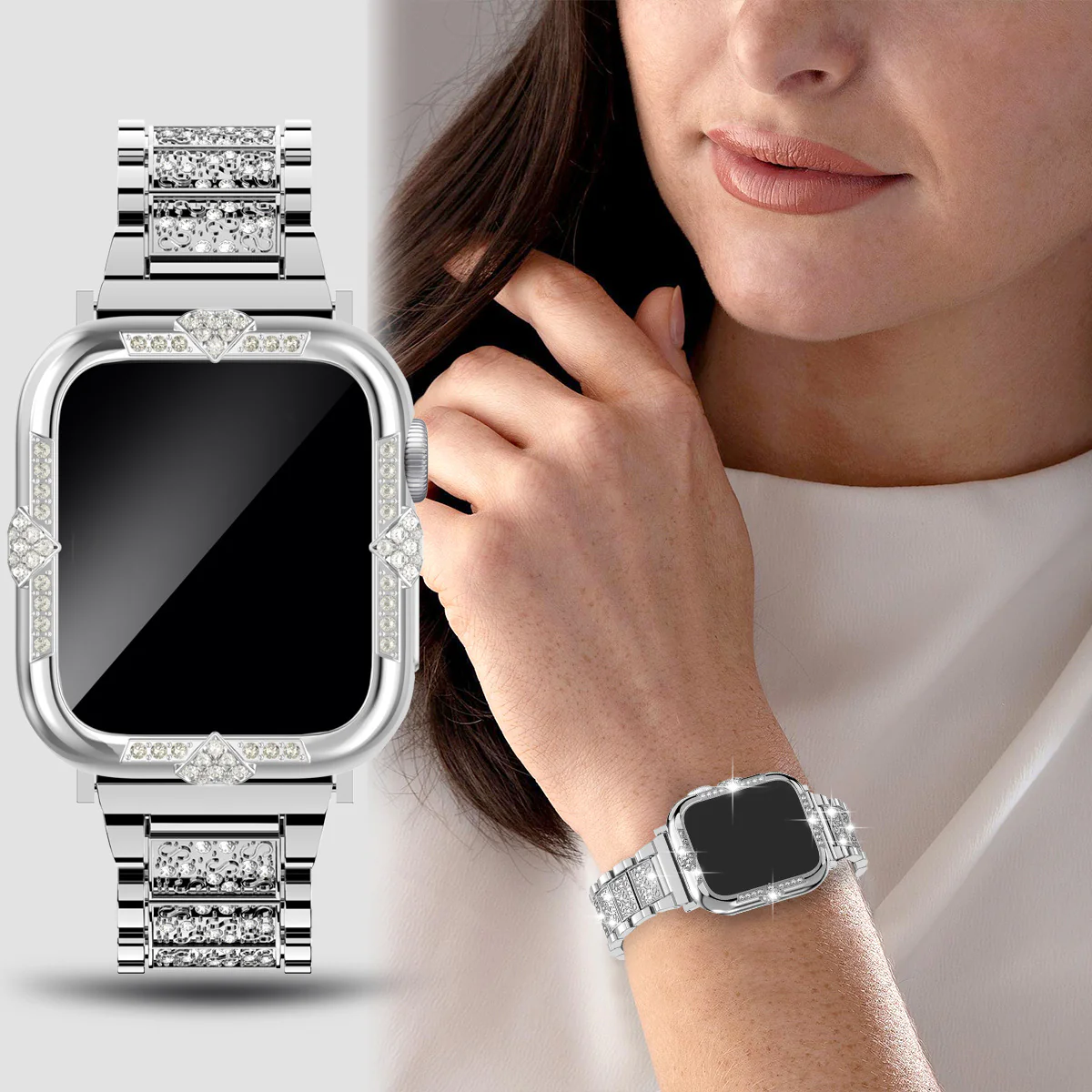 [2 in 1 - Case + Protector] Apple Watch Series 4/5/6/SE/7/8/9 - Fashion Diamond-inlaid Shockproof Frame Case - Image 16