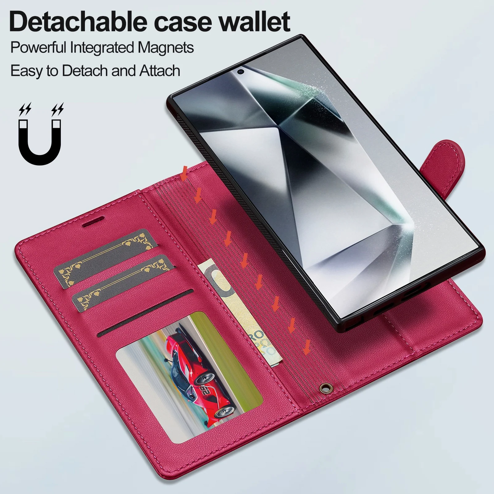 [2-in-1 Detachable][With Card Slot] Samsung Galaxy S22/Ultra/Plus - Magnetic Detachable Flip Leather Essentials Series Case With Lanyard - Image 3