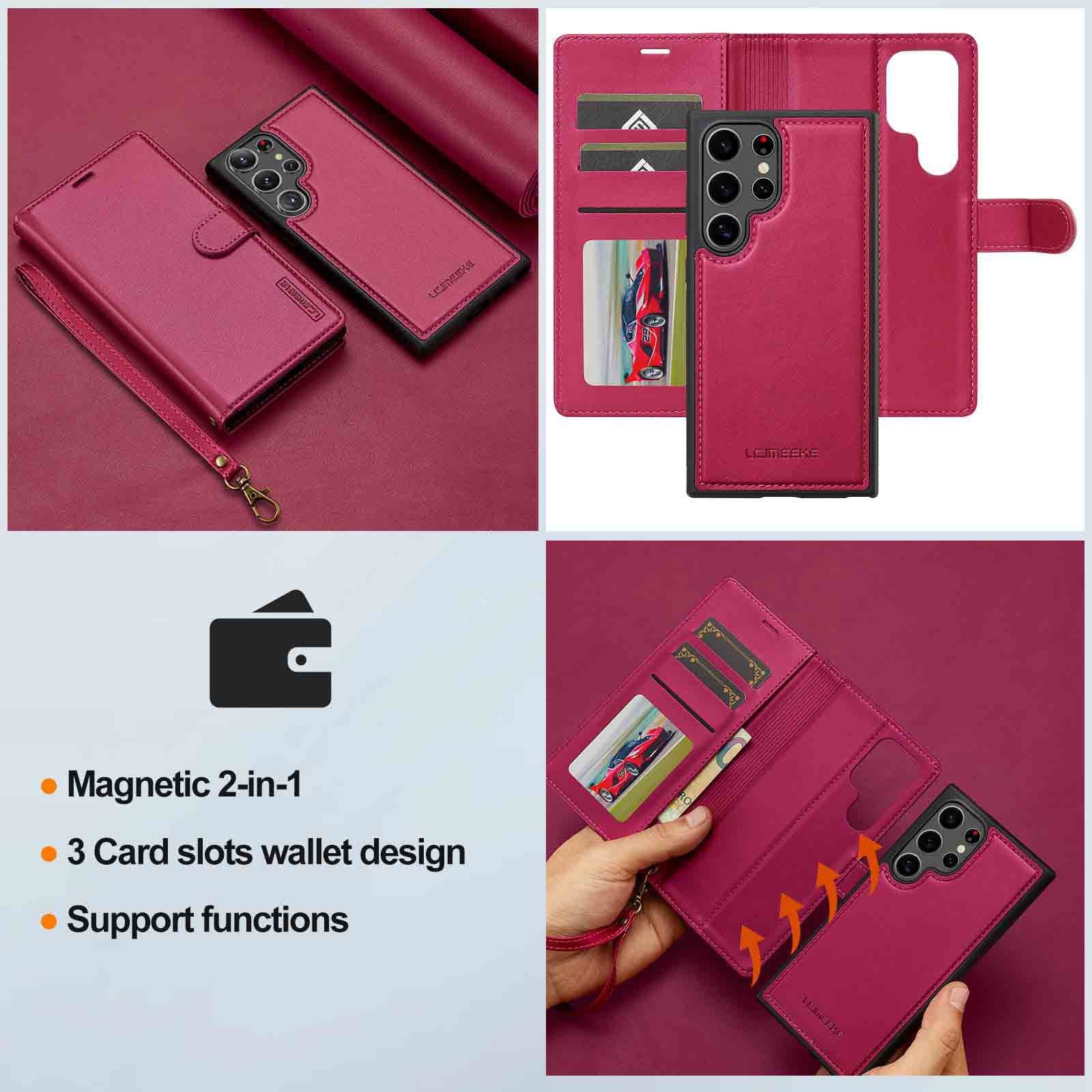 [2-in-1 Detachable][With Card Slot] Samsung Galaxy S22/Ultra/Plus - Magnetic Detachable Flip Leather Essentials Series Case With Lanyard - Image 6
