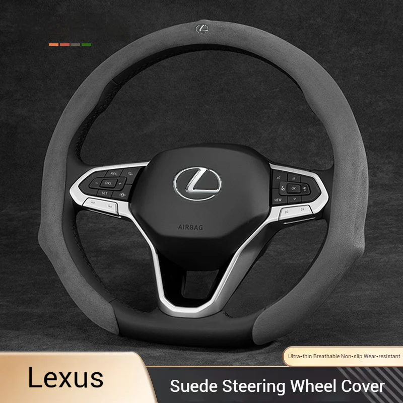 [38 CM] Lexus Suede Car Steering Wheel Covers With Logo For ES200, ES300h, RX300, NX200, CT200 - Image 2