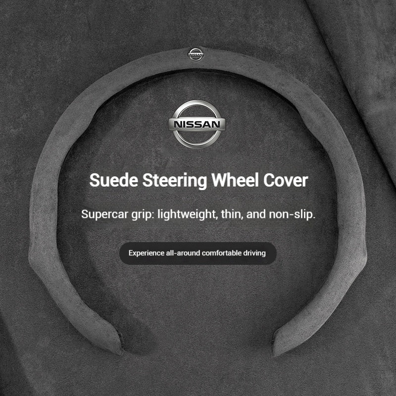 [38 CM] Nissan Suede Car Steering Wheel Covers With Logo For Altima, Sylphy, X-Trail, Qashqai, Tiida - Image 3