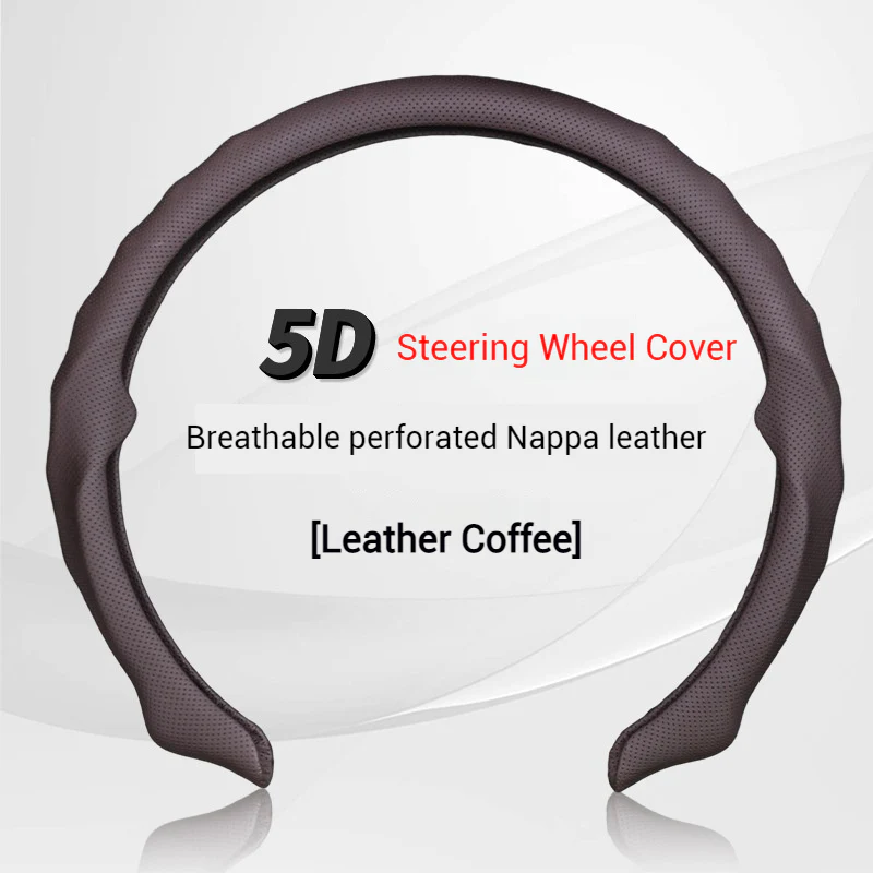 [38 CM] Universal 5D Car Steering Wheel Covers for All Seasons, Sporty Non-Slip Napa Leather with Perforated Breathable Design - Image 11