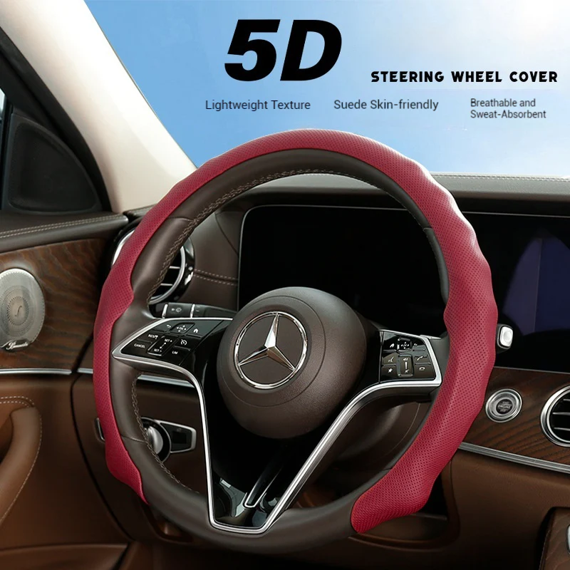 [38 CM] Universal 5D Car Steering Wheel Covers for All Seasons, Sporty Non-Slip Napa Leather with Perforated Breathable Design - Image 4