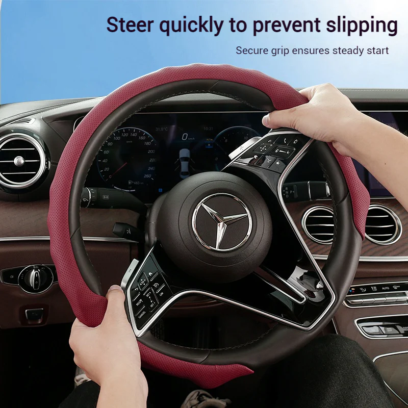 [38 CM] Universal 5D Car Steering Wheel Covers for All Seasons, Sporty Non-Slip Napa Leather with Perforated Breathable Design - Image 5