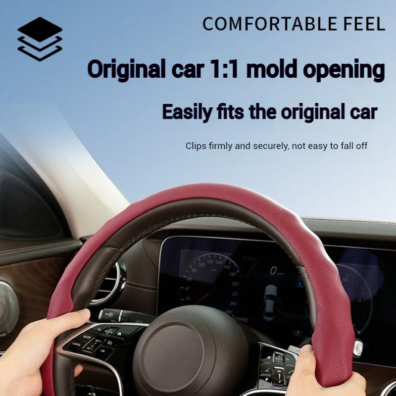 [38 CM] Universal 5D Car Steering Wheel Covers for All Seasons, Sporty Non-Slip Napa Leather with Perforated Breathable Design - Image 6