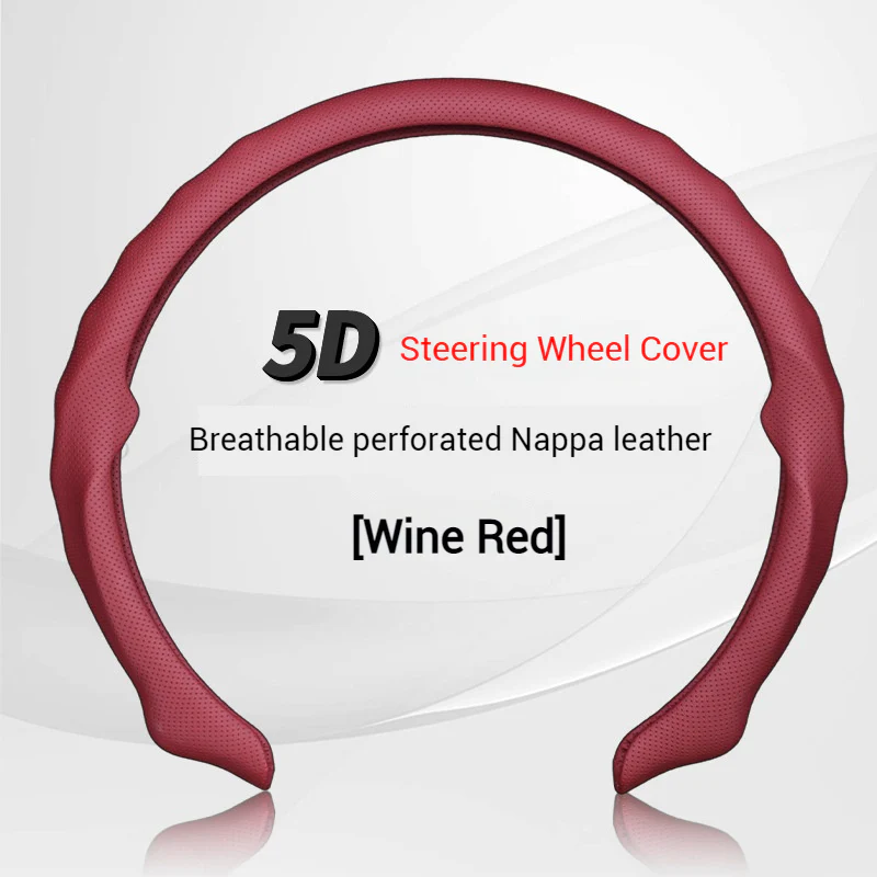 [38 CM] Universal 5D Car Steering Wheel Covers for All Seasons, Sporty Non-Slip Napa Leather with Perforated Breathable Design - Image 8