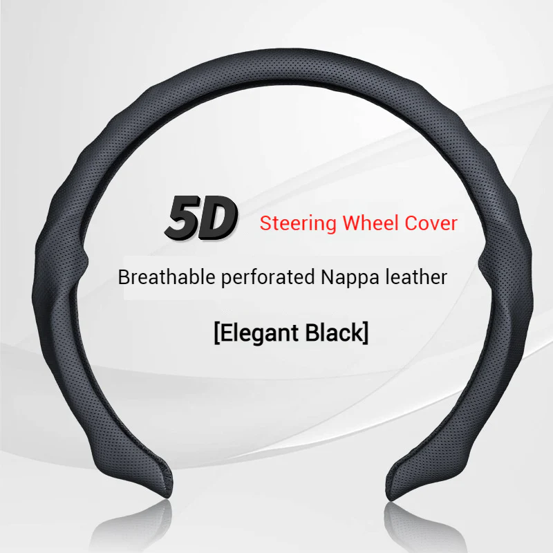 [38 CM] Universal 5D Car Steering Wheel Covers for All Seasons, Sporty Non-Slip Napa Leather with Perforated Breathable Design - Image 9