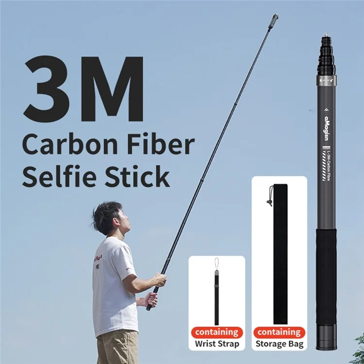 [3M Super Long] AMAGISN 3m Carbon Fiber Selfie Stick Sports Camera Extension Pole for Insta360 / DJI / GoPro - Image 3