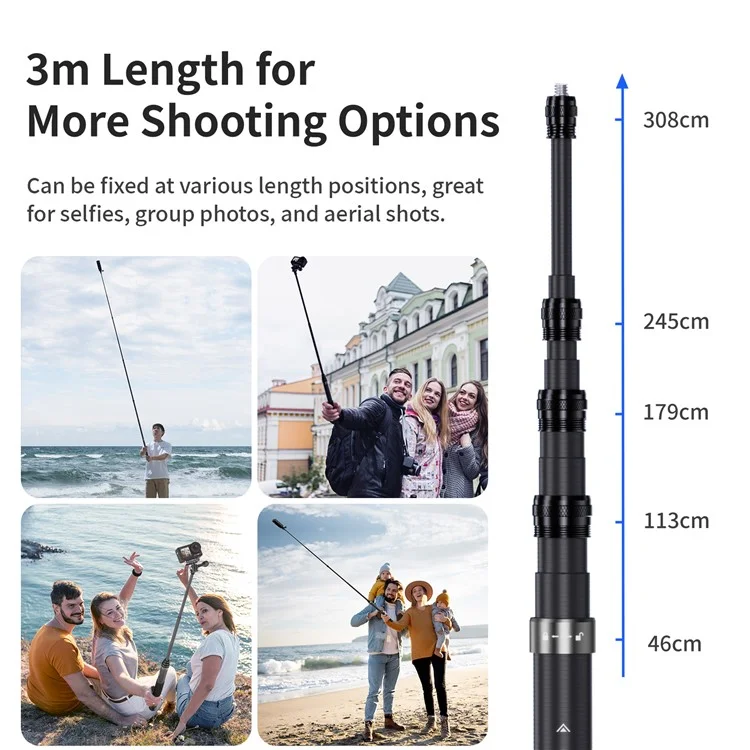 [3M Super Long] AMAGISN 3m Carbon Fiber Selfie Stick Sports Camera Extension Pole for Insta360 / DJI / GoPro - Image 8