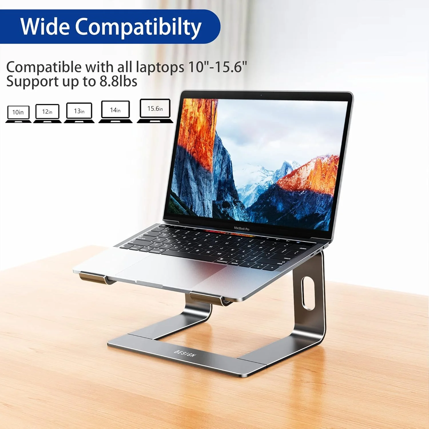 Aluminum Laptop Stand, Ergonomic Detachable Computer Stand, Riser Holder Notebook Stand Compatible with Macbook, Pro, Dell, HP, Lenovo More 10-15.6" Laptops - Image 4