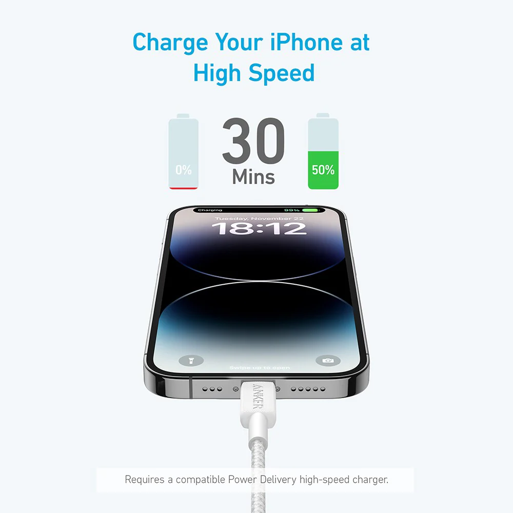 Anker 322 USB-C to Lightning Cable (3ft Braided) - Image 3