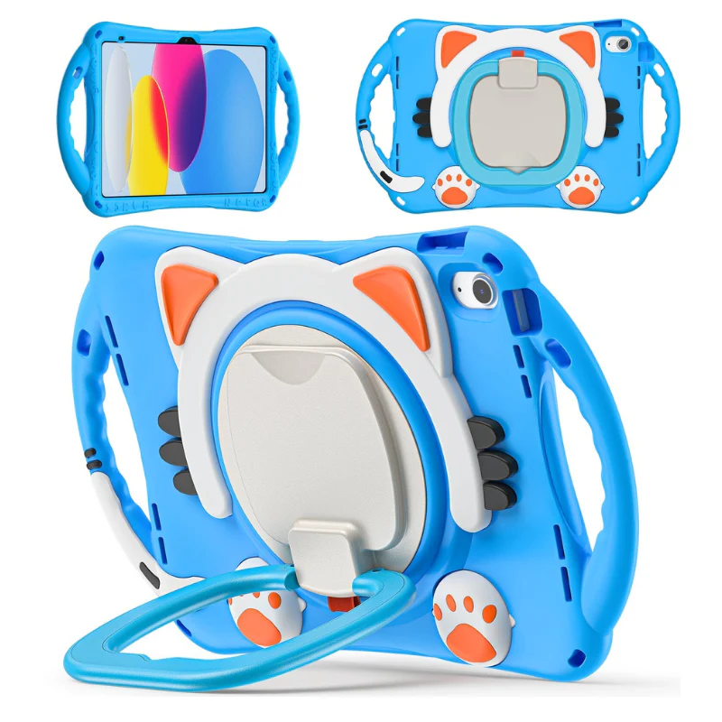 Apple iPad 10.9/11'' 10/11th Gen (2022/2025) EVA Kid Friendly Cat Style Heavy Duty Case with Handle Stand Ring