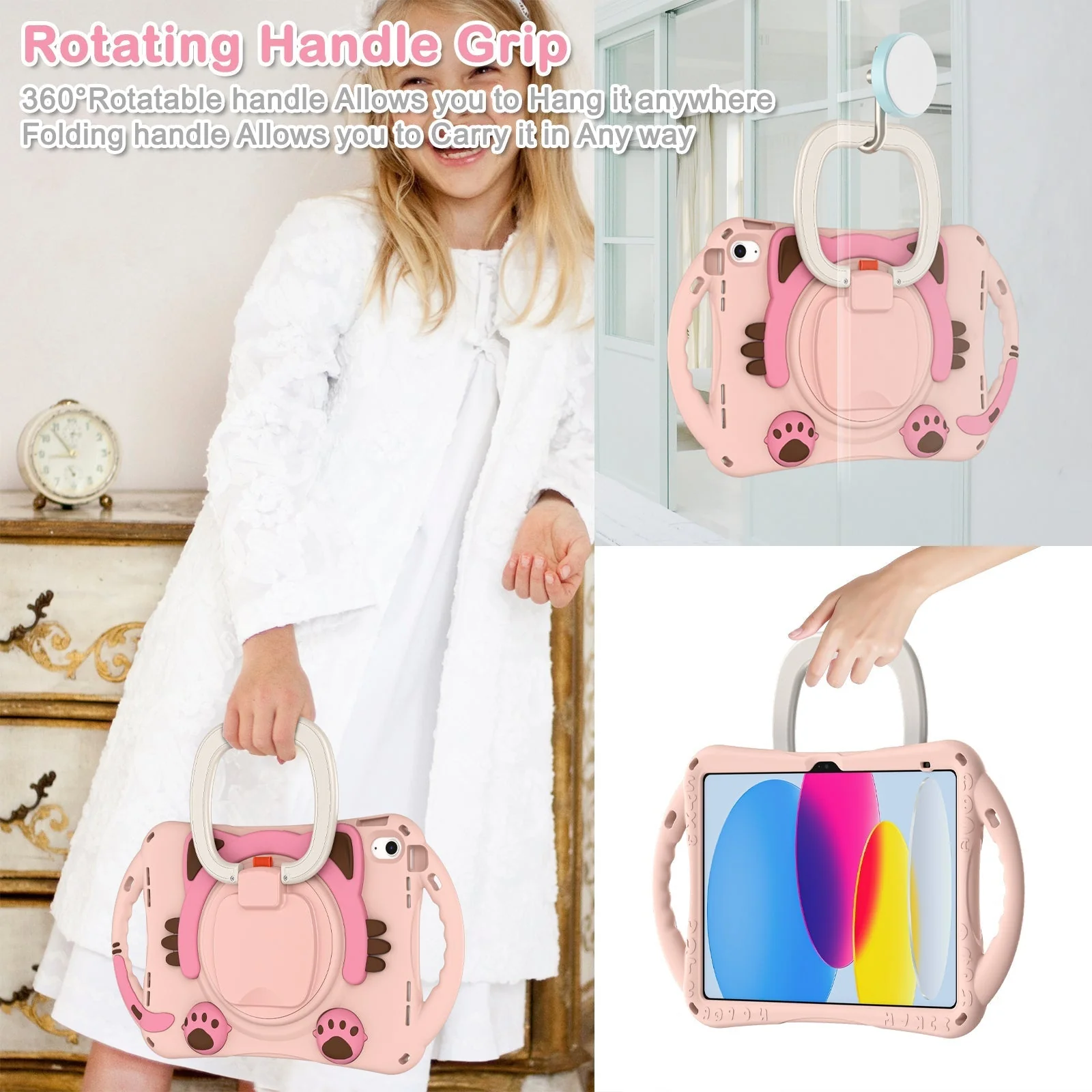 Apple iPad 10.9/11'' 10/11th Gen (2022/2025) EVA Kid Friendly Cat Style Heavy Duty Case with Handle Stand Ring - Image 10