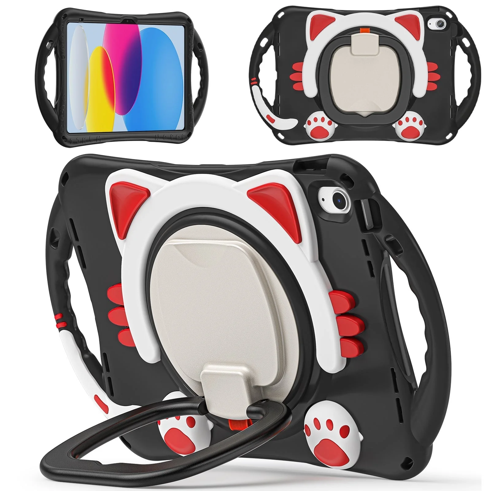 Apple iPad 10.9/11'' 10/11th Gen (2022/2025) EVA Kid Friendly Cat Style Heavy Duty Case with Handle Stand Ring - Image 4