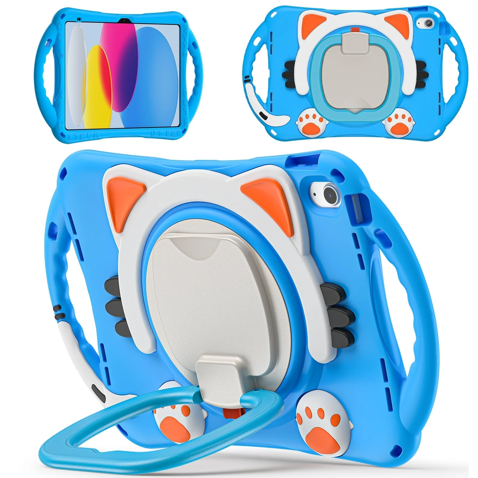 Apple iPad 10.9/11'' 10/11th Gen (2022/2025) EVA Kid Friendly Cat Style Heavy Duty Case with Handle Stand Ring - Image 5