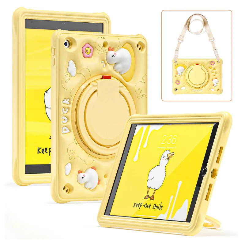 Apple iPad Mini 6/7 8.3'' 6/7th Gen (2021/2024) 3D Cartoon Silicone Rugged 360°Rotating Hand Strap Stand Case