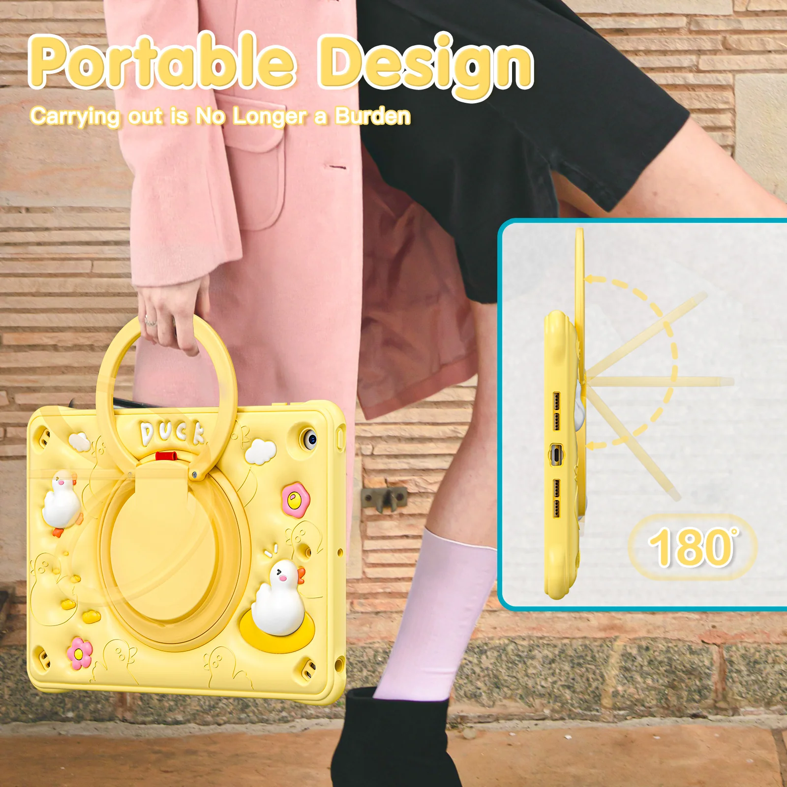 Apple iPad Mini 6/7 8.3'' 6/7th Gen (2021/2024) 3D Cartoon Silicone Rugged 360°Rotating Hand Strap Stand Case - Image 10