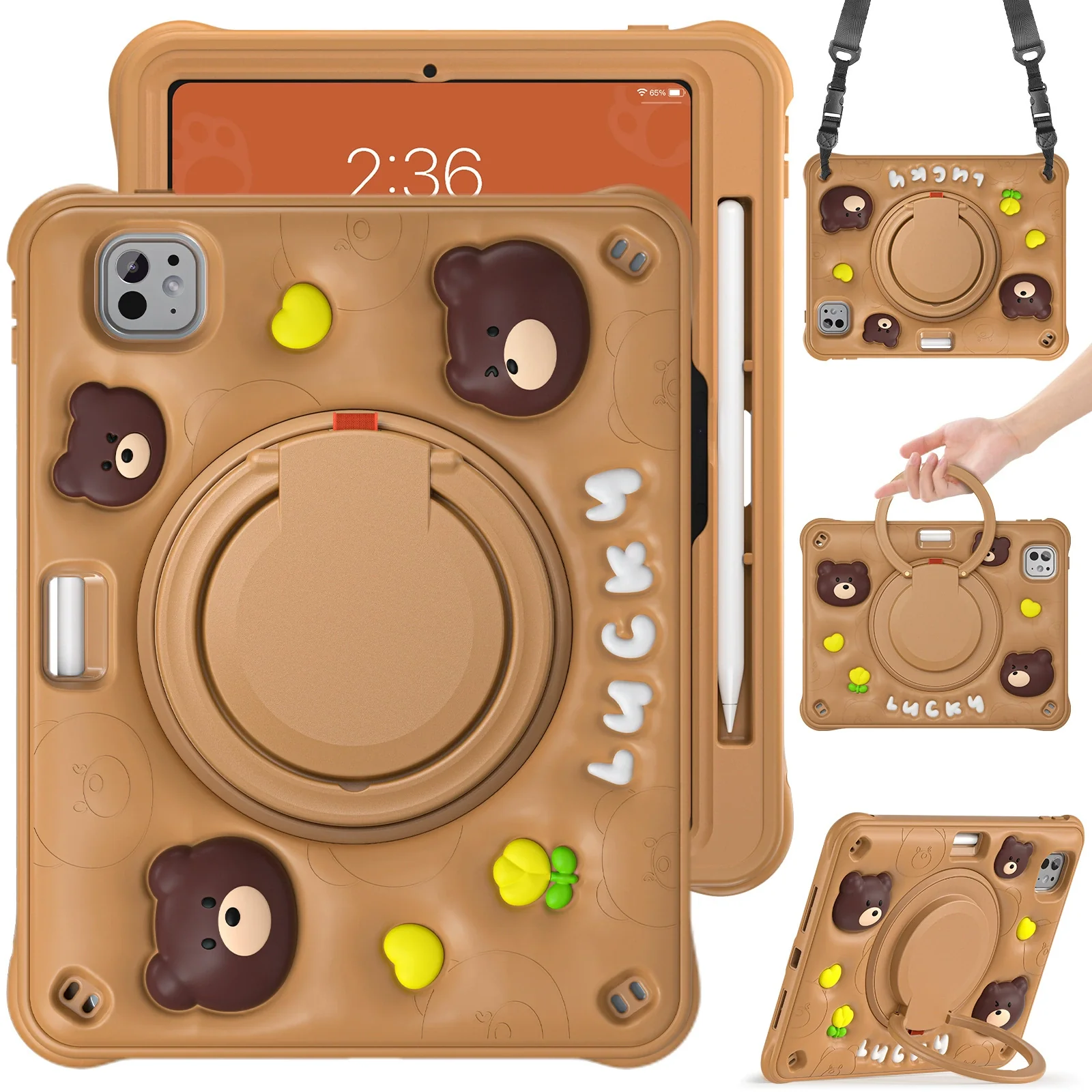 Apple iPad Mini 6/7 8.3'' 6/7th Gen (2021/2024) 3D Cartoon Silicone Rugged 360°Rotating Hand Strap Stand Case - Image 11
