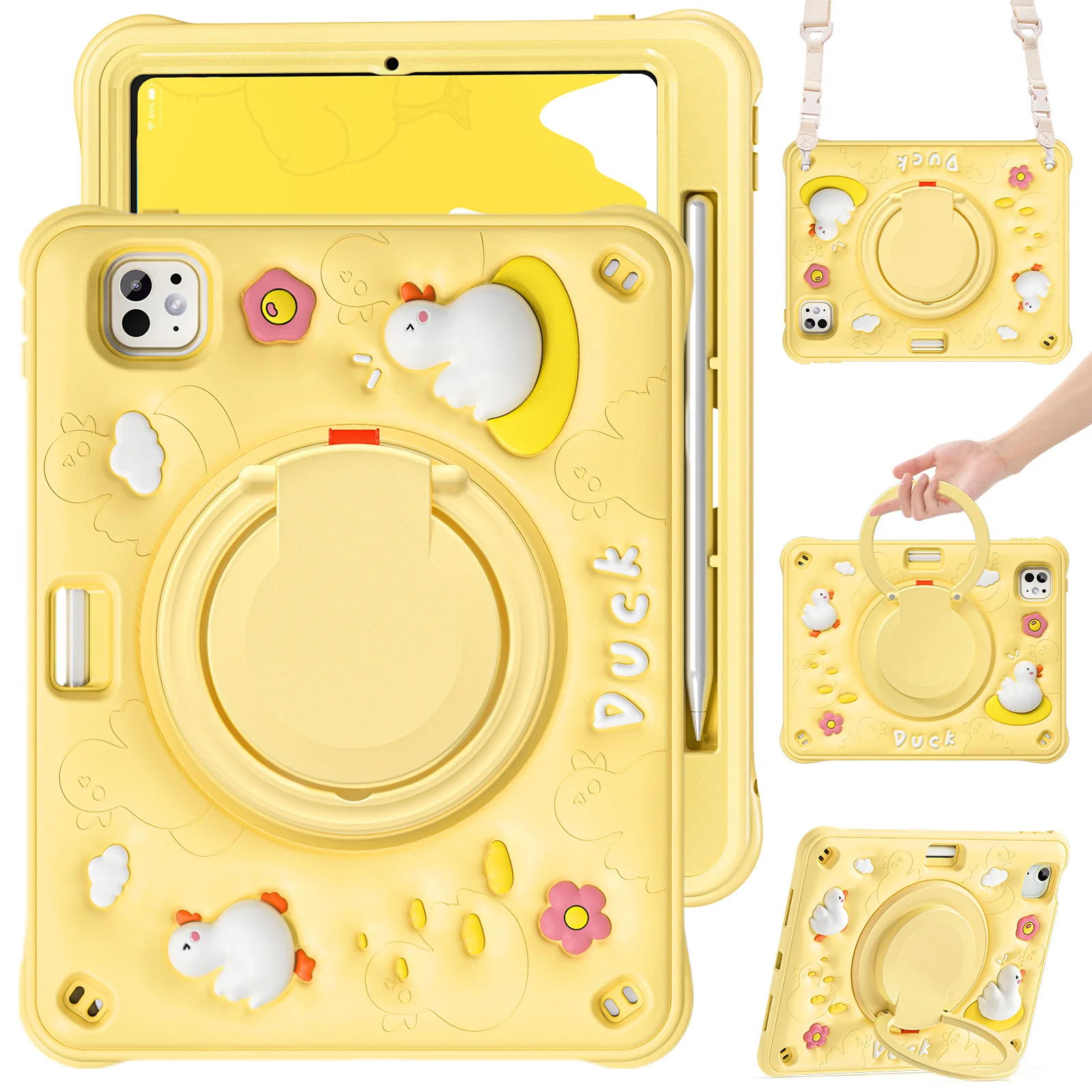 Apple iPad Mini 6/7 8.3'' 6/7th Gen (2021/2024) 3D Cartoon Silicone Rugged 360°Rotating Hand Strap Stand Case - Image 12