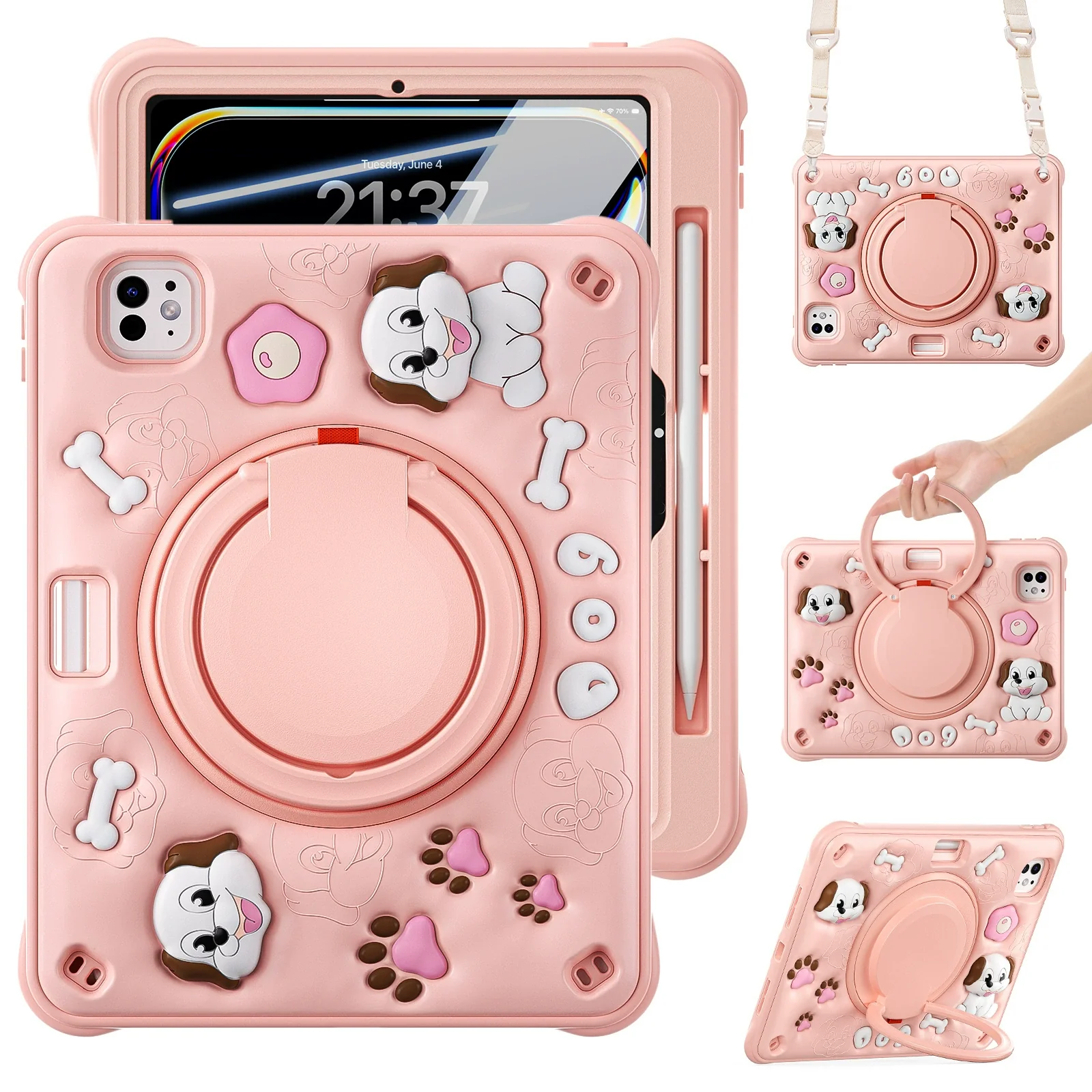 Apple iPad Mini 6/7 8.3'' 6/7th Gen (2021/2024) 3D Cartoon Silicone Rugged 360°Rotating Hand Strap Stand Case - Image 14