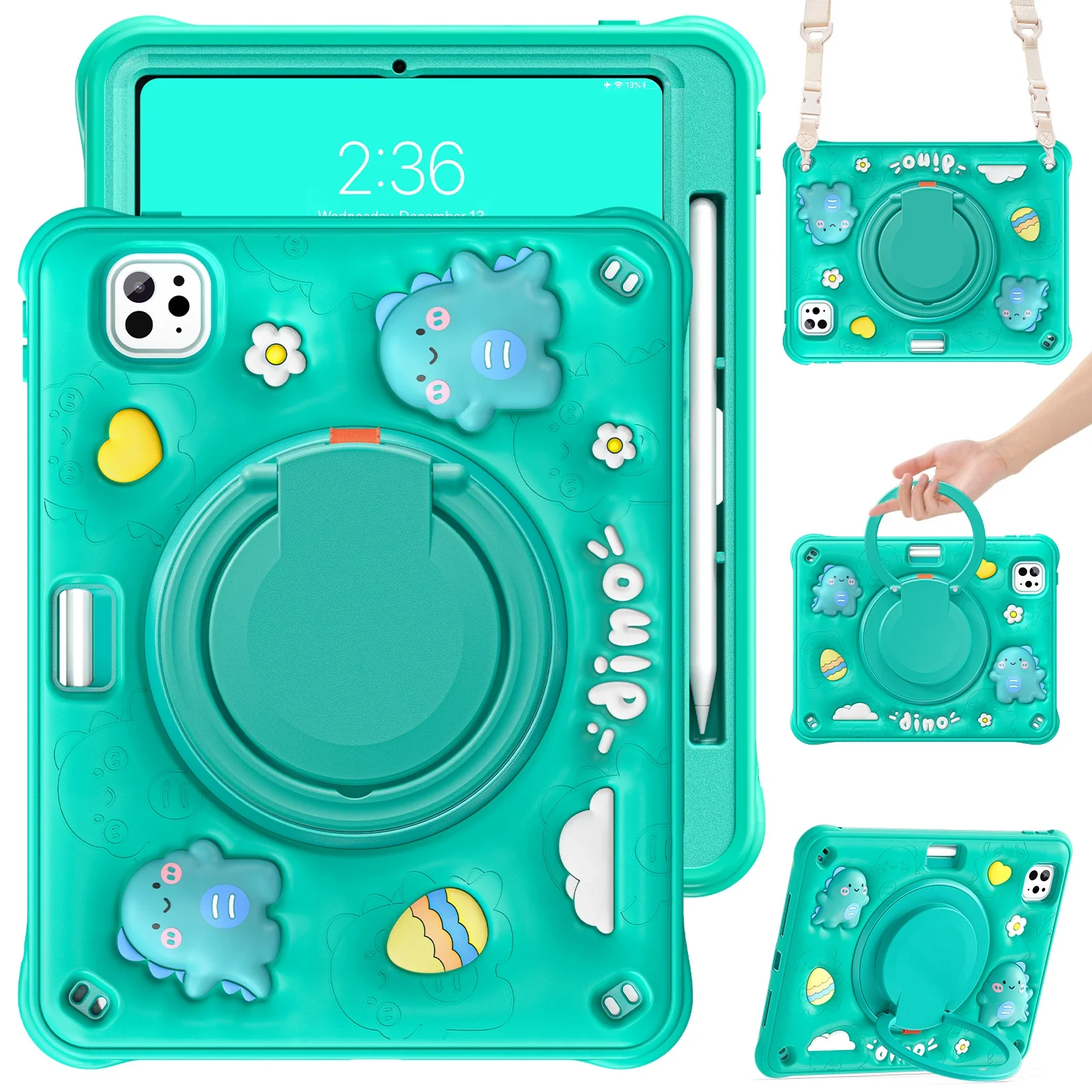 Apple iPad Mini 6/7 8.3'' 6/7th Gen (2021/2024) 3D Cartoon Silicone Rugged 360°Rotating Hand Strap Stand Case - Image 15