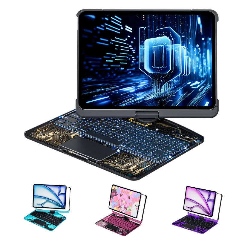 Apple iPad Air 11-inch M2/M3/M4 (2024/2025/2026) - 180 Degree Rotation Magic Cyberpunk Style Transparent Keyboard Case