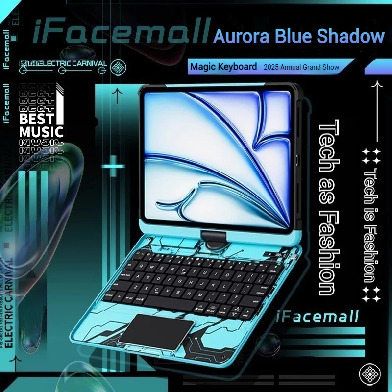 Apple iPad Air 11-inch M2/M3/M4 (2024/2025/2026) - 180 Degree Rotation Magic Cyberpunk Style Transparent Keyboard Case - Image 18