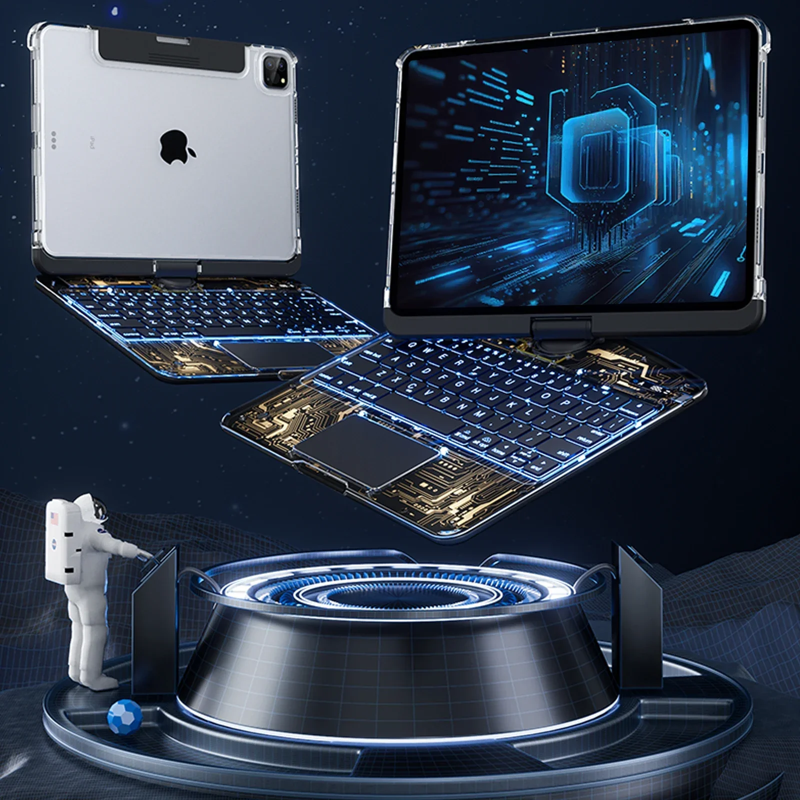Apple iPad Air 11-inch M2/M3/M4 (2024/2025/2026) - 180 Degree Rotation Magic Cyberpunk Style Transparent Keyboard Case - Image 3