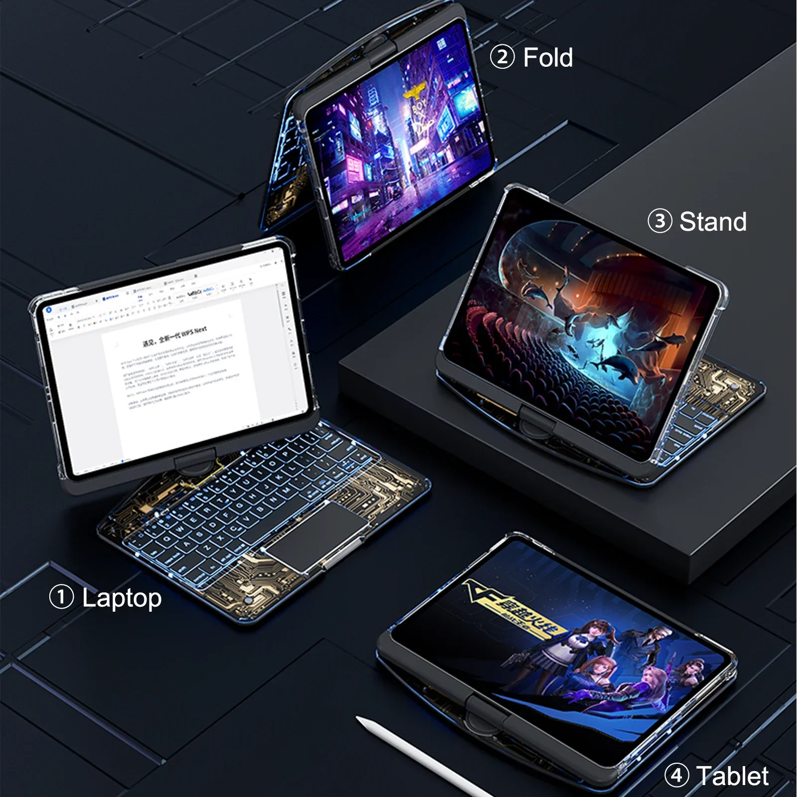 Apple iPad Air 11-inch M2/M3/M4 (2024/2025/2026) - 180 Degree Rotation Magic Cyberpunk Style Transparent Keyboard Case - Image 4