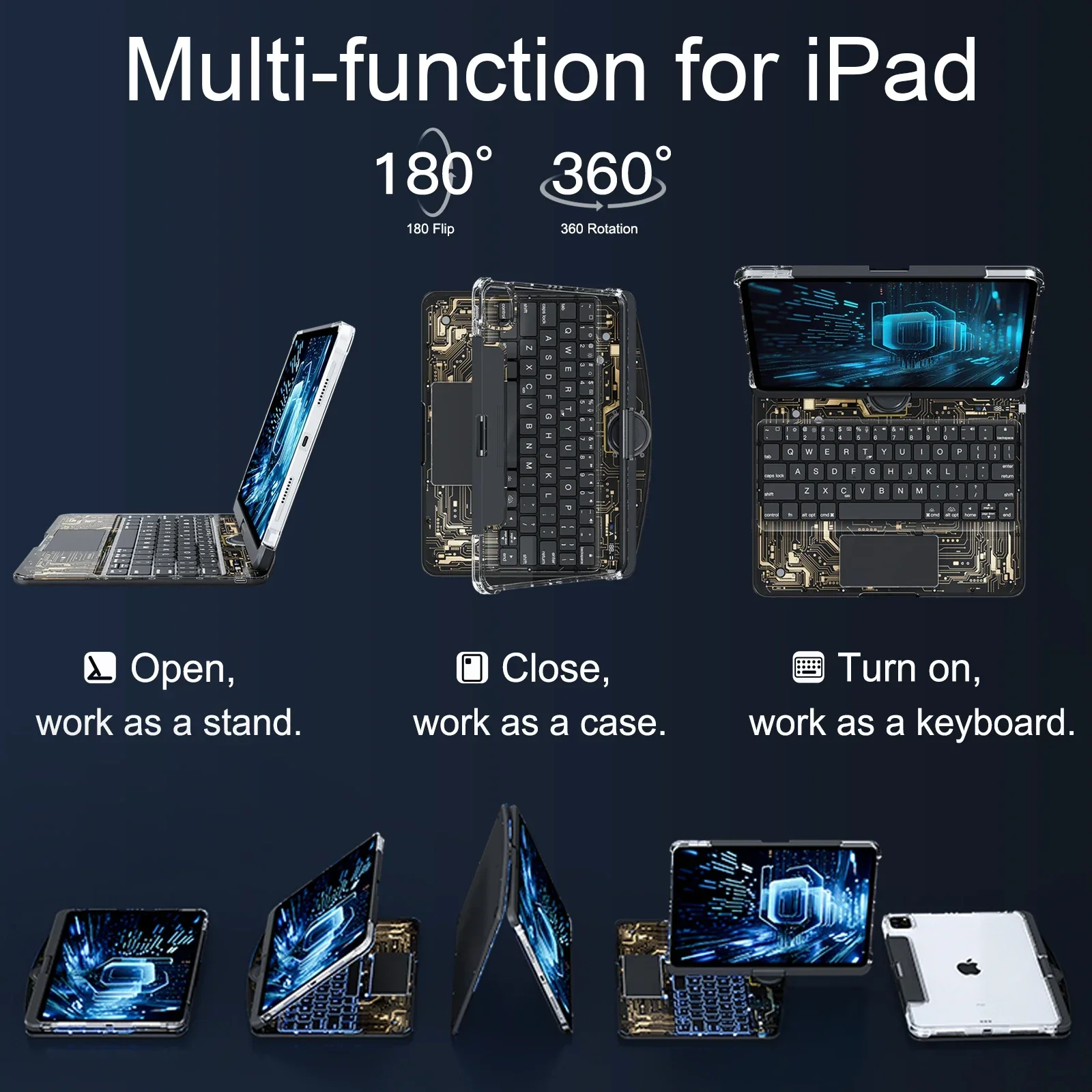 Apple iPad Air 11-inch M2/M3/M4 (2024/2025/2026) - 180 Degree Rotation Magic Cyberpunk Style Transparent Keyboard Case - Image 5