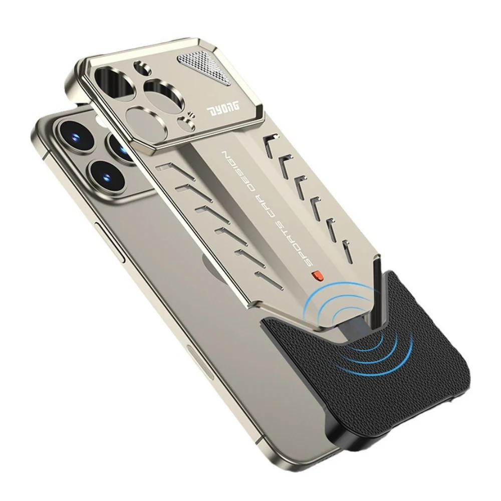 Apple iPhone 14/Pro/Max - Luxury Metal Leather Borderless Heat Dissipation Phone Case - Image 6