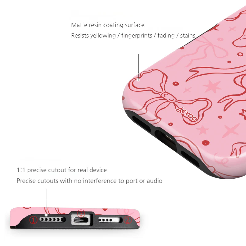 Apple iPhone 16/Pro/Pro Max/Plus - Cute Ribbon Bow Full-Cover Protective Phone Case - Image 7