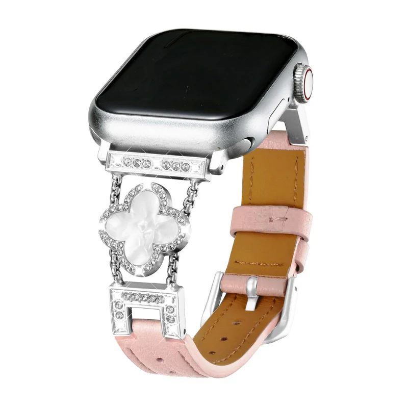 Apple Watch Series 1/2/3/4/5/6/SE/7/8/9/10/Ultra - Fashion Four-leaf Clover Alligator Grain Leather Watch Band