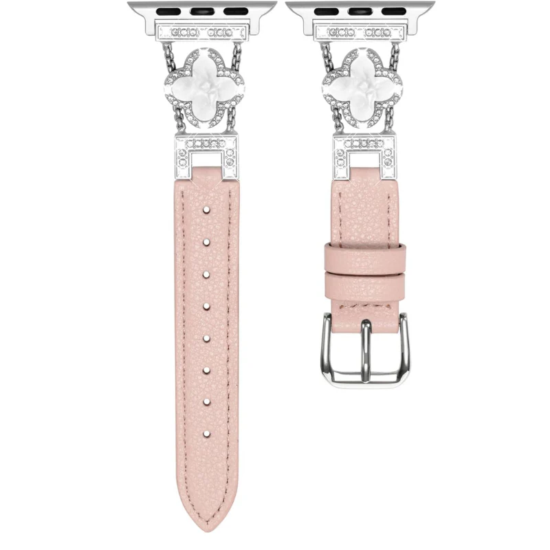 Apple Watch Series 1/2/3/4/5/6/SE/7/8/9/10/Ultra - Fashion Four-leaf Clover Alligator Grain Leather Watch Band - Image 2