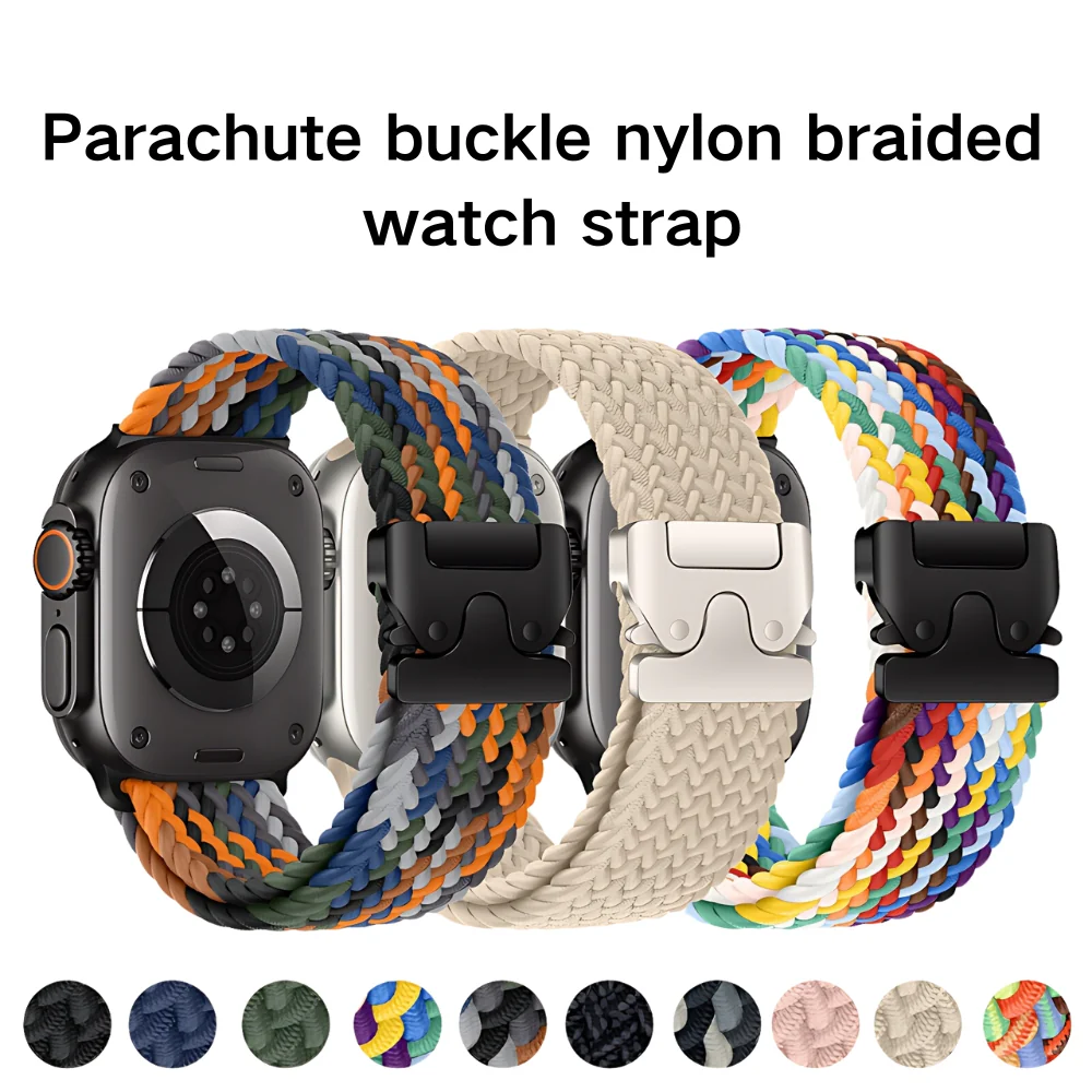Apple Watch Series 1/2/3/4/5/6/SE/7/8/9/10/Ultra - Parachute Buckle Nylon Braided Loop Watch Band - Image 2