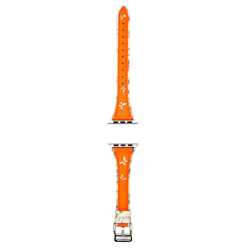 Apple Watch Series 1/2/3/4/5/6/SE/7/8/9/Ultra - Hollowed-out Butterfly Printed Leather Tang Buckle Watch Band - Image 6
