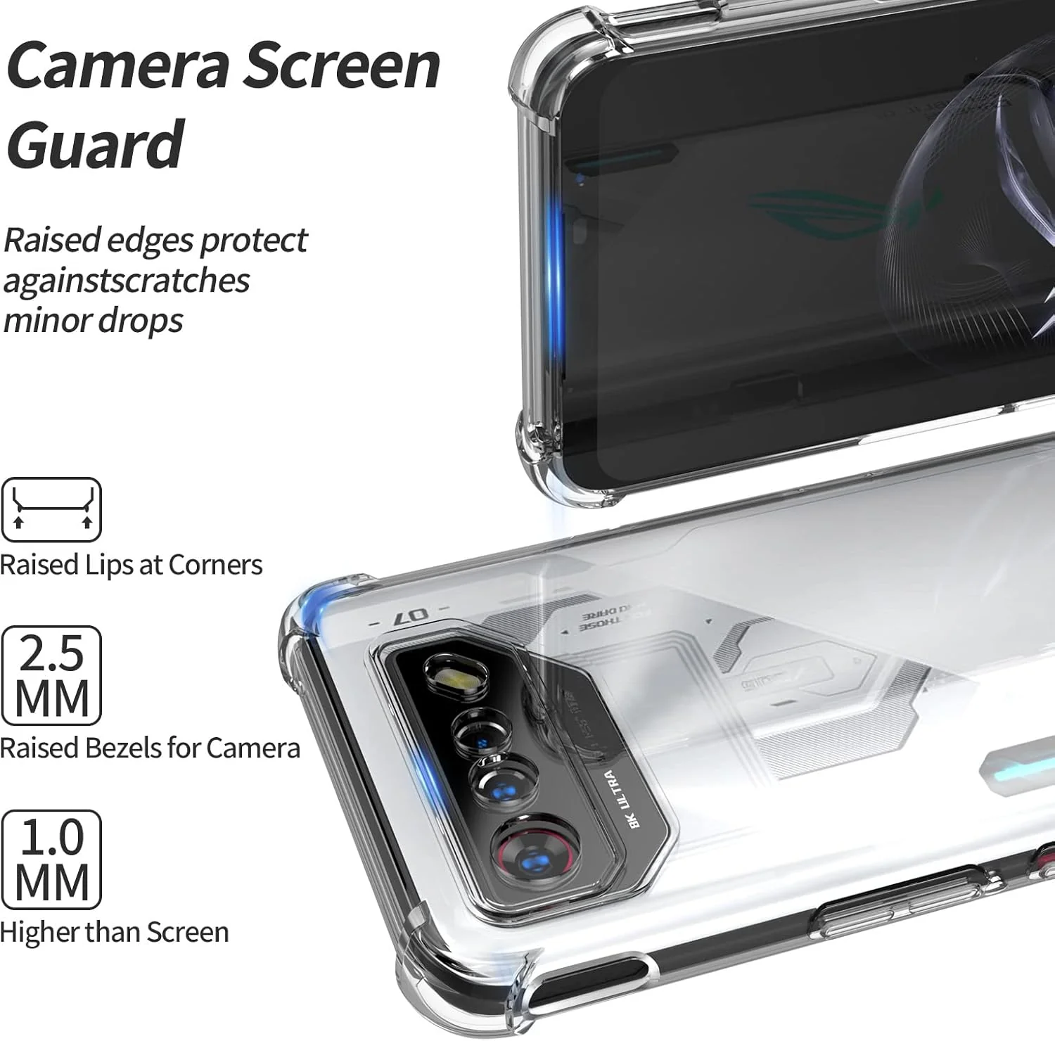 Asus ROG Phone 7/7 Ultimate - AirPillow Cushion Transparent Soft Clear TPU Four Corners Protective Case With 2PC 9H Tempered Glass Screen Protector - Image 2