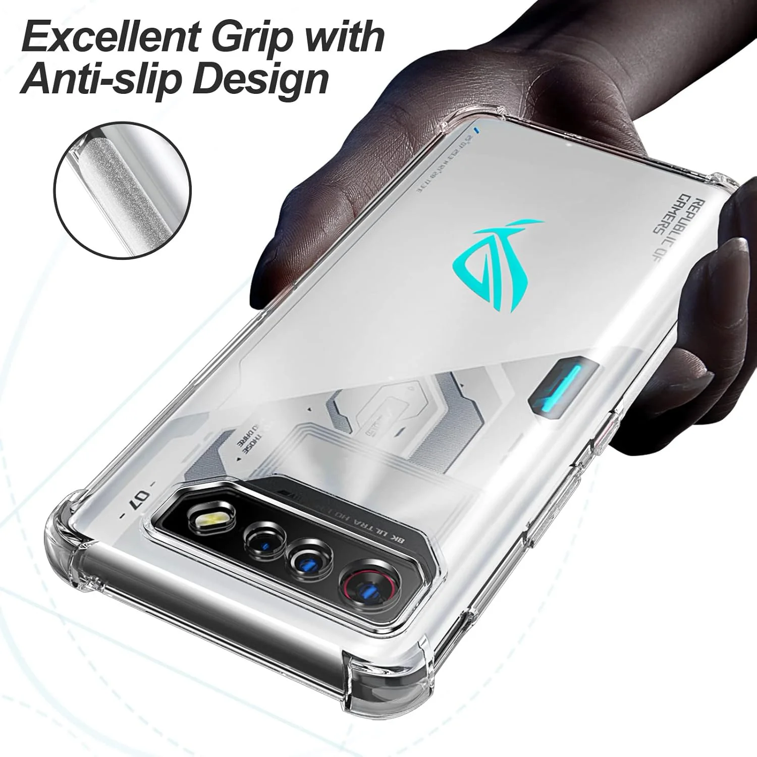 Asus ROG Phone 7/7 Ultimate - AirPillow Cushion Transparent Soft Clear TPU Four Corners Protective Case With 2PC 9H Tempered Glass Screen Protector - Image 4