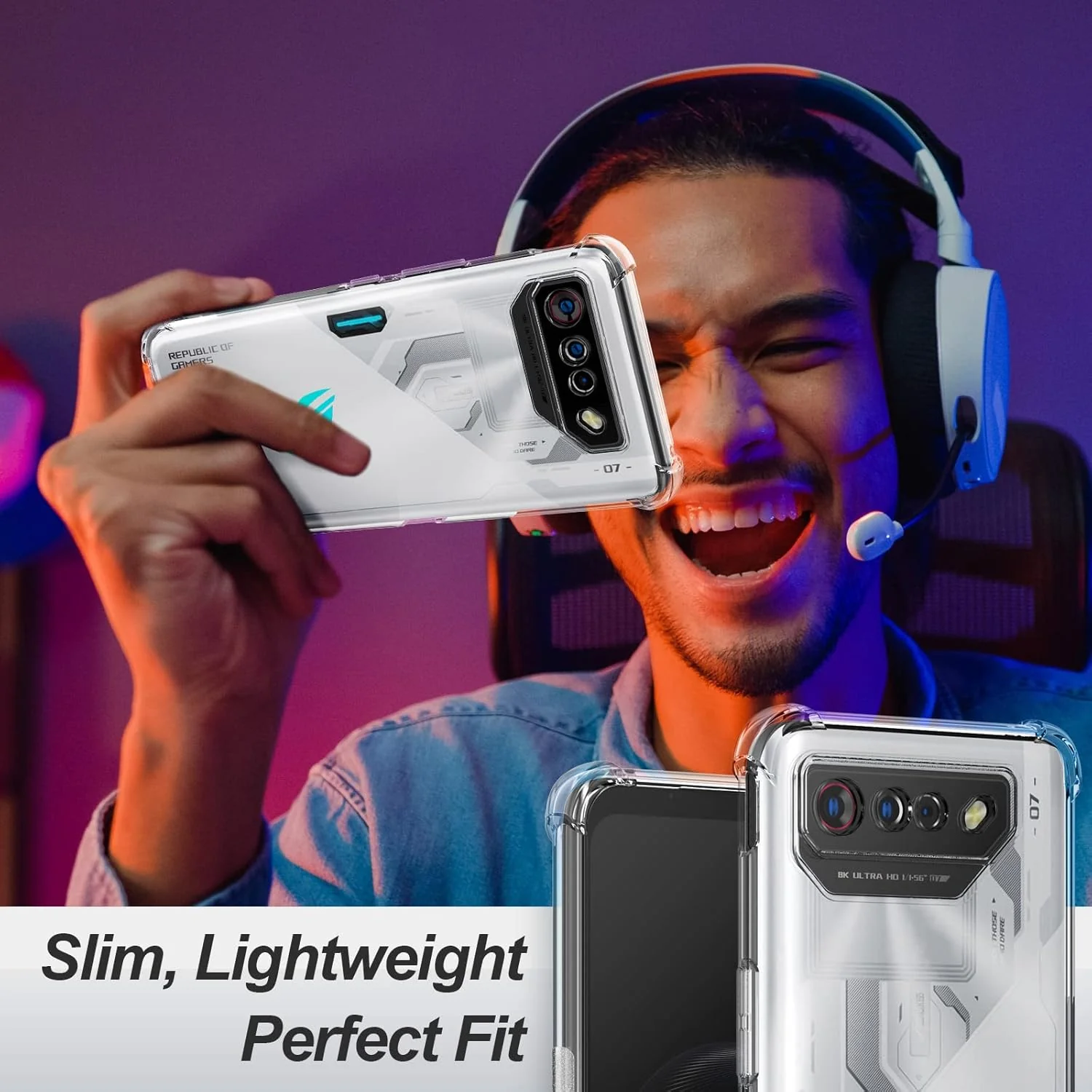 Asus ROG Phone 7/7 Ultimate - AirPillow Cushion Transparent Soft Clear TPU Four Corners Protective Case With 2PC 9H Tempered Glass Screen Protector - Image 5