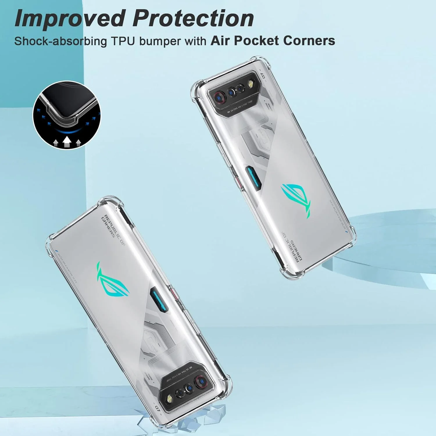 Asus ROG Phone 7/7 Ultimate - AirPillow Cushion Transparent Soft Clear TPU Four Corners Protective Case With 2PC 9H Tempered Glass Screen Protector - Image 6