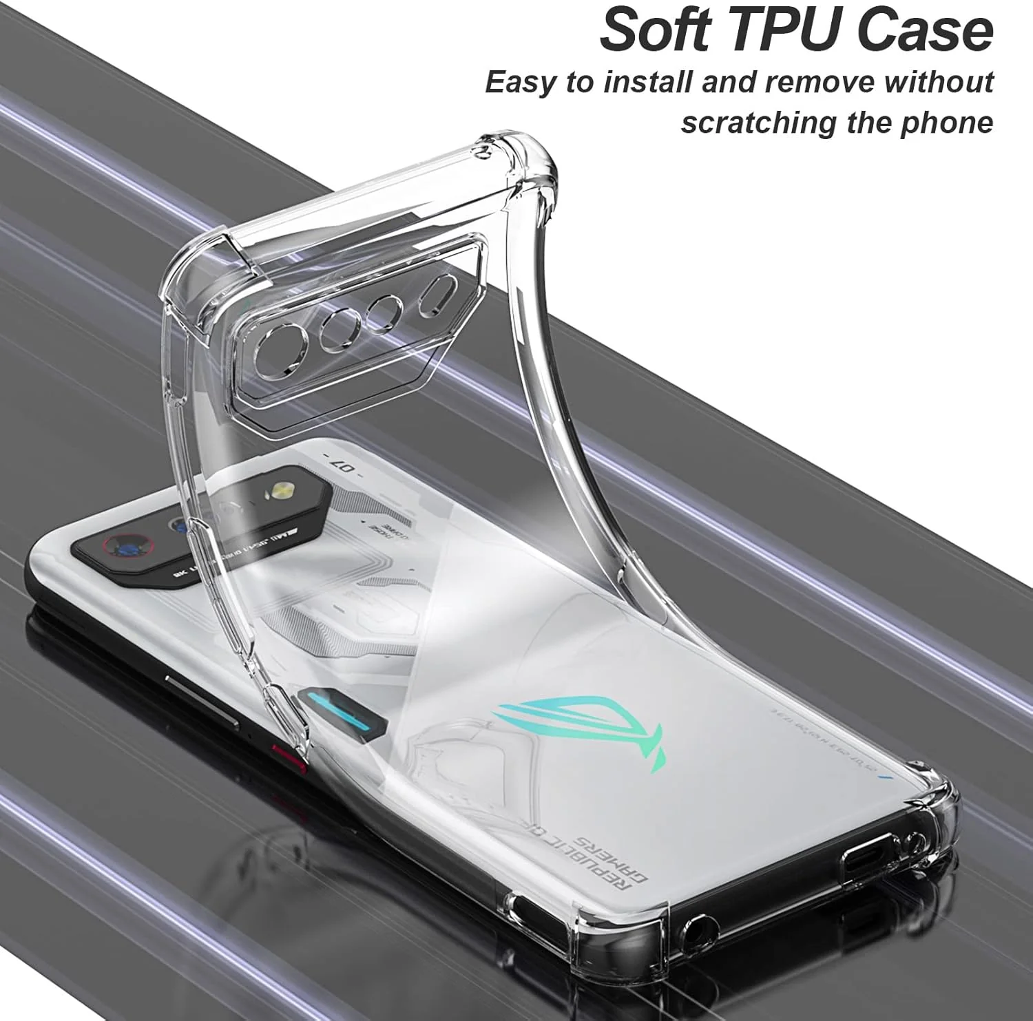 Asus ROG Phone 7/7 Ultimate - AirPillow Cushion Transparent Soft Clear TPU Four Corners Protective Case With 2PC 9H Tempered Glass Screen Protector - Image 7