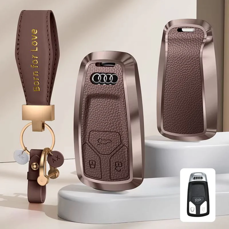 Audi Aluminum Alloy Leather Car Key Fob Case Cover For A6L, A4L, Q5L, A3L, Q3, Q2L, A5, A7L, Q7, A8, Q4 e-tron - Image 17