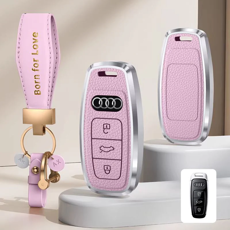 Audi Aluminum Alloy Leather Car Key Fob Case Cover For A6L, A4L, Q5L, A3L, Q3, Q2L, A5, A7L, Q7, A8, Q4 e-tron - Image 18