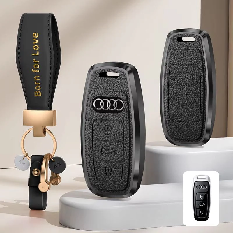 Audi Aluminum Alloy Leather Car Key Fob Case Cover For A6L, A4L, Q5L, A3L, Q3, Q2L, A5, A7L, Q7, A8, Q4 e-tron - Image 19