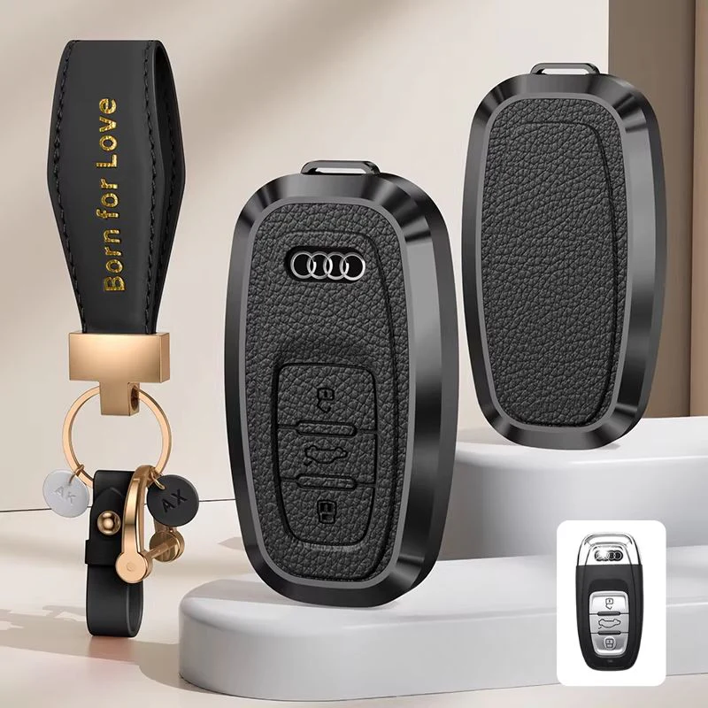 Audi Aluminum Alloy Leather Car Key Fob Case Cover For A6L, A4L, Q5L, A3L, Q3, Q2L, A5, A7L, Q7, A8, Q4 e-tron - Image 4