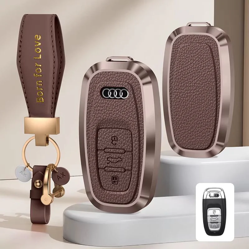 Audi Aluminum Alloy Leather Car Key Fob Case Cover For A6L, A4L, Q5L, A3L, Q3, Q2L, A5, A7L, Q7, A8, Q4 e-tron - Image 7