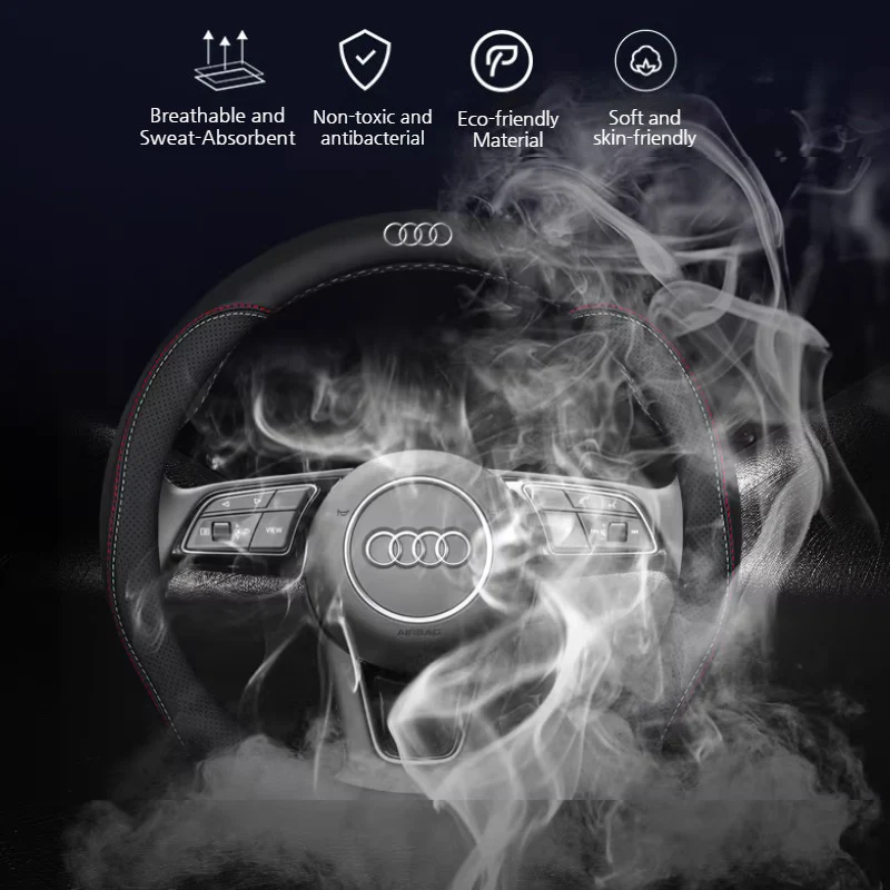 Audi Genuine Leather Breathable Steering Wheel Cover for Q5L, A4L, A6L, A3, A5, A7, A8, Q3, Q7, Q8 - Image 4