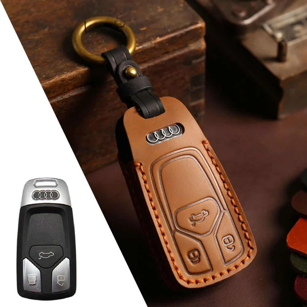 Audi Handcrafted Genuine Leather Car Key Fob Case Cover For A3, A4, A5, A6, A8, Q2, Q5, Q7, Q8, e-tron - Image 10
