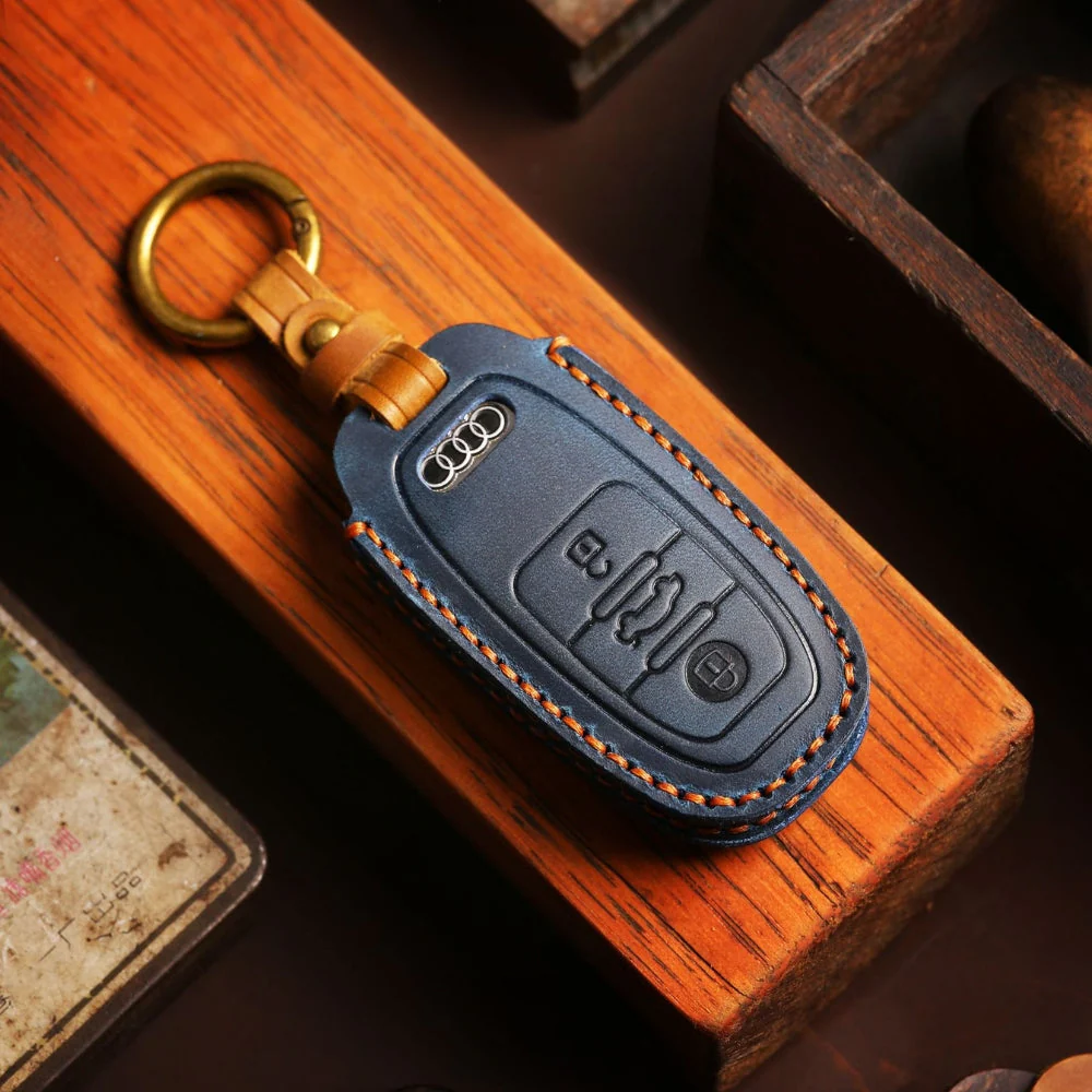 Audi Handcrafted Genuine Leather Car Key Fob Case Cover For A3, A4, A5, A6, A8, Q2, Q5, Q7, Q8, e-tron - Image 12